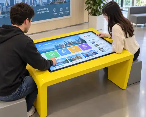 How does an all-in-one capacitive touch coffee table enable multi-scenario interaction?